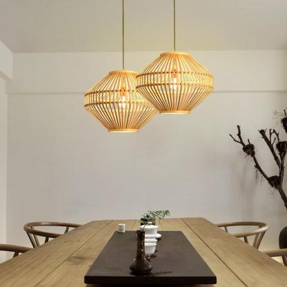 Circular Diamond Open Farmhouse Bamboo Pendant Light