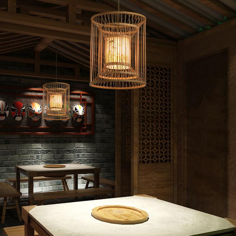 Multi-Layer Cylindrical Cage Decorative Bamboo Pendant Light