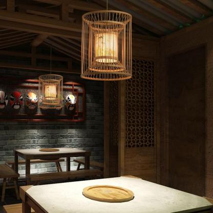 Multi-Layer Cylindrical Cage Decorative Bamboo Pendant Light