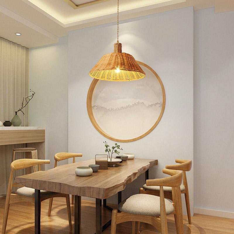 Wide Bell Shaped Bamboo Ceiling Lamp Burlywood Farmhouse Pendant Light-Lighom