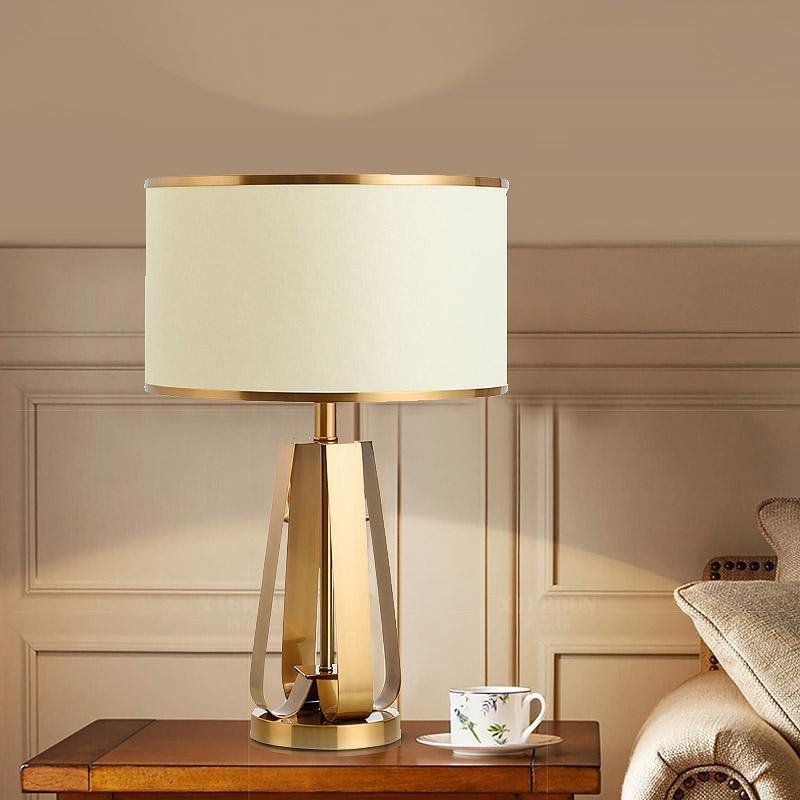 22" Golden Faux Silk Brass Geometric Lamp