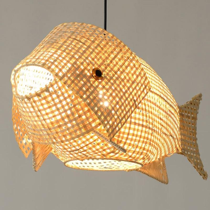 26" Farmhouse Fish-Shaped Bamboo Pendant
