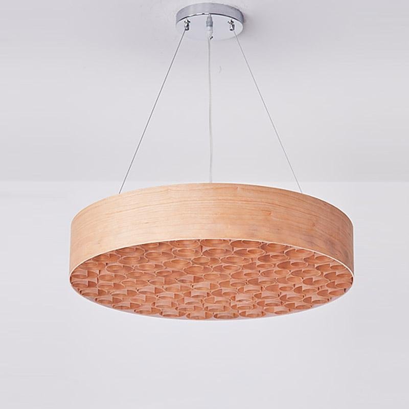 24'' Large Burlywood Drum Light Pendant Wood Living Room Pendant Lighting-Lighom