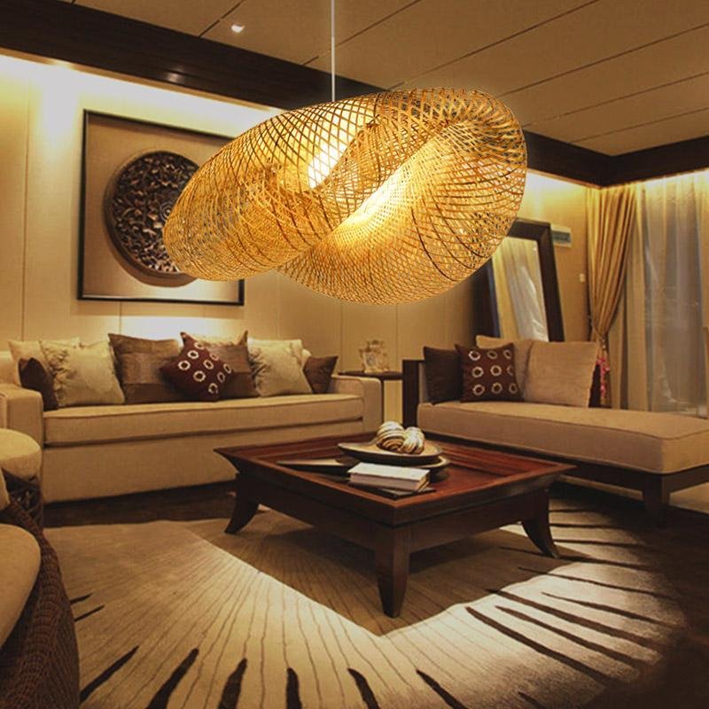 24" Modern Farmhouse Curved Bamboo Pendant