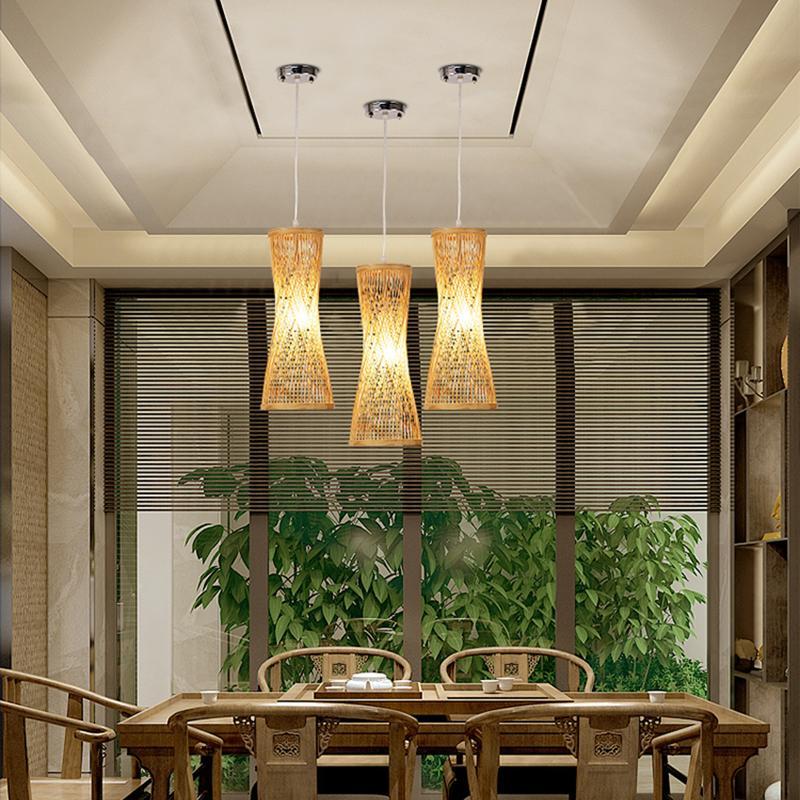 Cage-shaped Rustic Pendant Lighting Natural Bamboo Pendant Lighting Hanging-Lighom