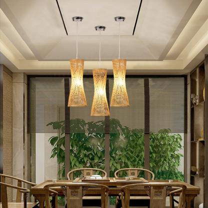 Cage-shaped Rustic Pendant Lighting Natural Bamboo Pendant Lighting Hanging-Lighom