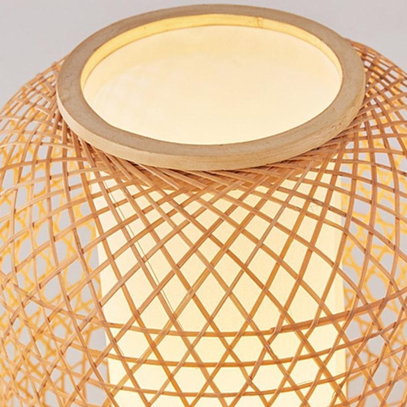 Rustic Woven Bamboo Cylinder LED Lamp