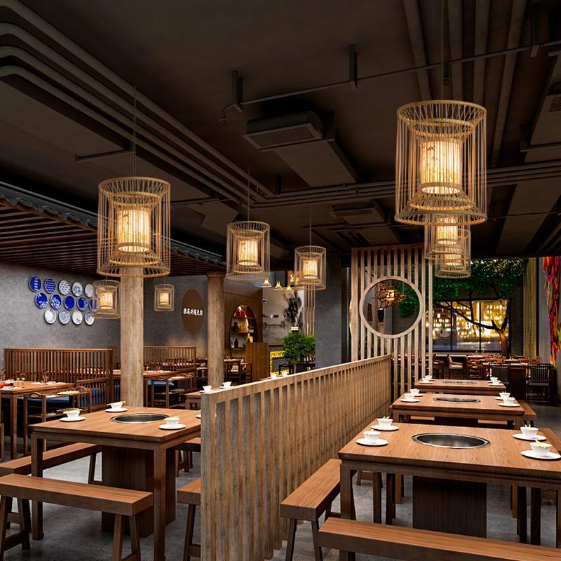 Multi-Layer Cylindrical Cage Decorative Bamboo Pendant Light