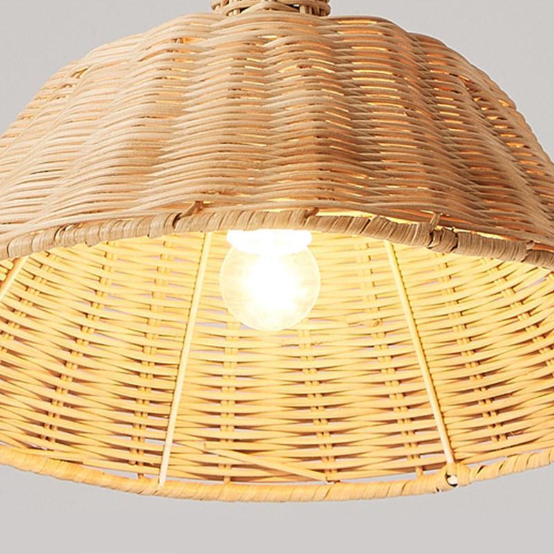 Wide Bell Shaped Bamboo Ceiling Lamp Burlywood Farmhouse Pendant Light-Lighom