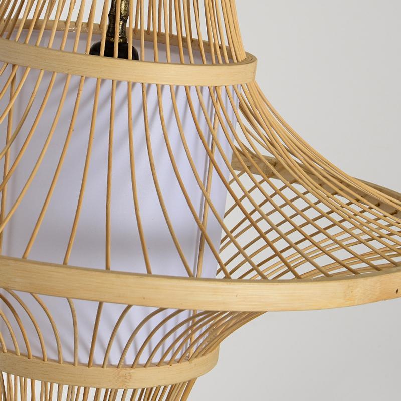 Two-Cone Burlywood Farmhouse Bamboo Pendant Light