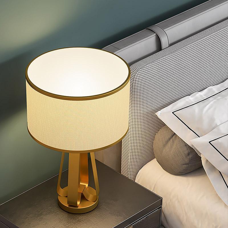 22" Golden Faux Silk Brass Geometric Lamp