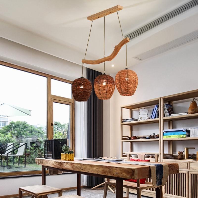 Beehive shaped Burlywood Colored Wicker Industrial Pendant Lighting-Lighom