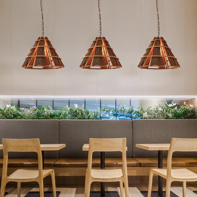 Lighom rustic cone richly wood pendant lighting