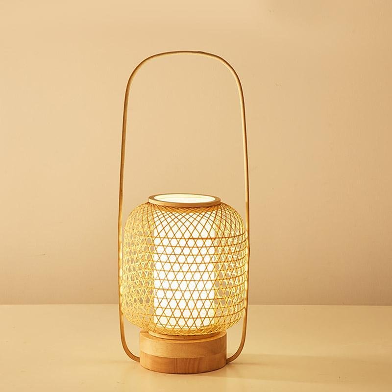 Rustic Woven Bamboo Cylinder LED Lamp