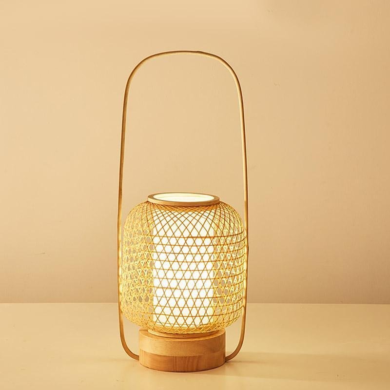 Rustic Woven Bamboo Cylinder LED Lamp