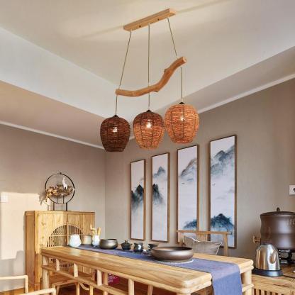 Beehive shaped Burlywood Colored Wicker Industrial Pendant Lighting-Lighom