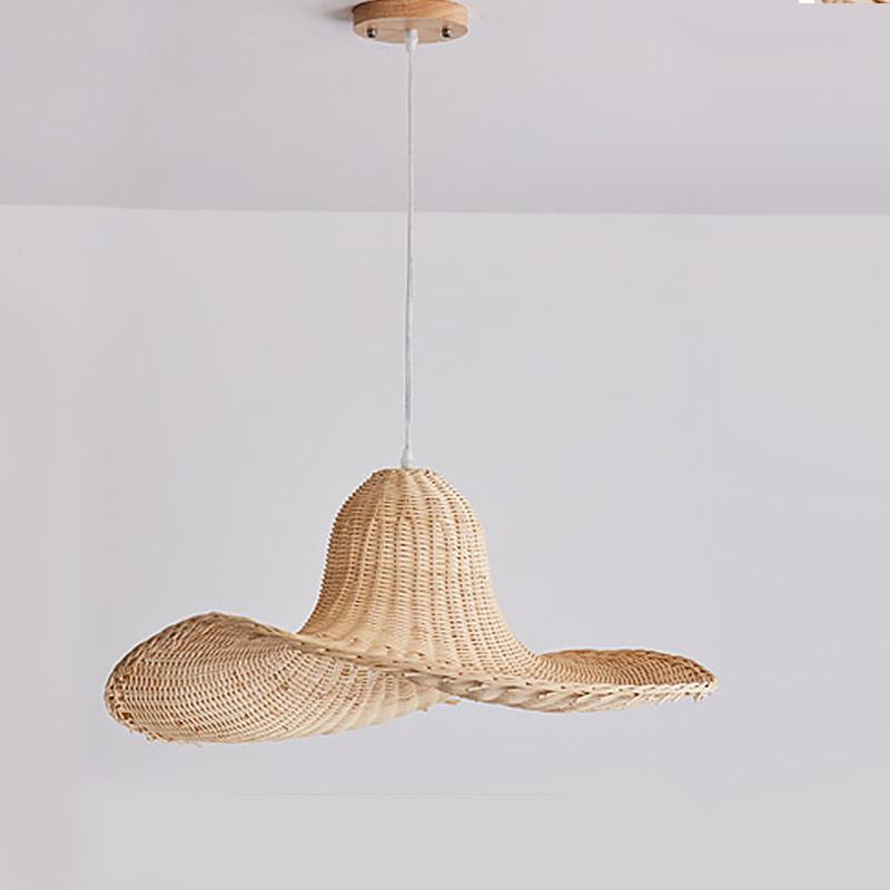 24" Rustic Hat-Shaped Rattan Dining Pendant