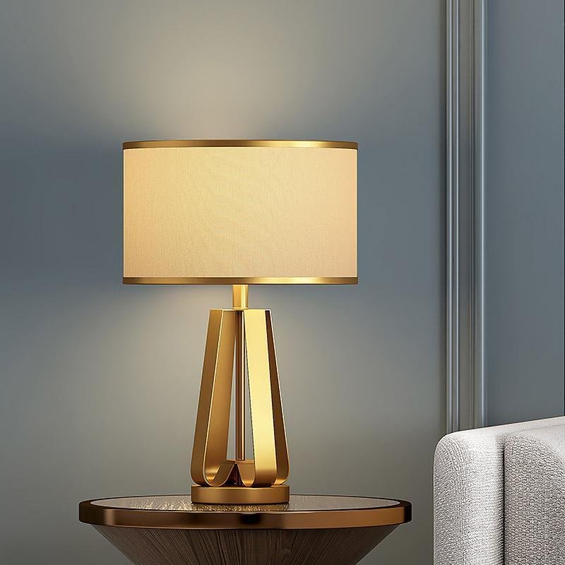 22 inch 1-Light Golden Faux Silk and Brass Geometric Table Lamp-Lighom