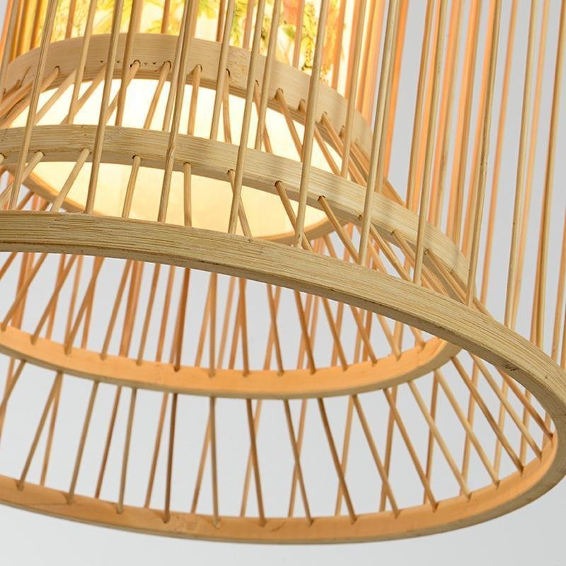 Multi-Layer Cylindrical Cage Decorative Bamboo Pendant Light