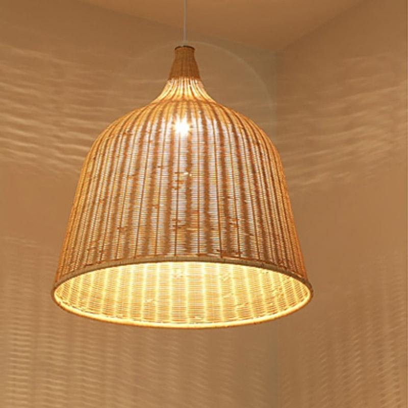 25" Rustic Bell-Shaped Rattan Pendant