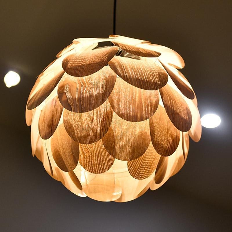15" Rustic Pineapple-Shaped Wood Pendant