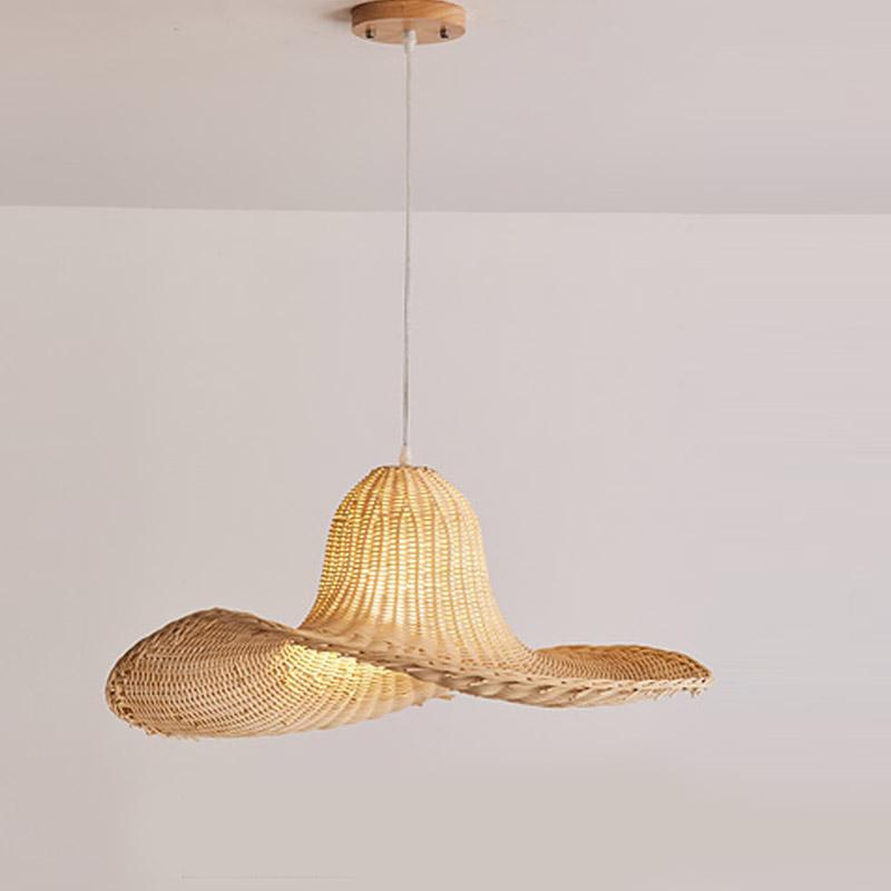 24" Rustic Hat-Shaped Rattan Dining Pendant