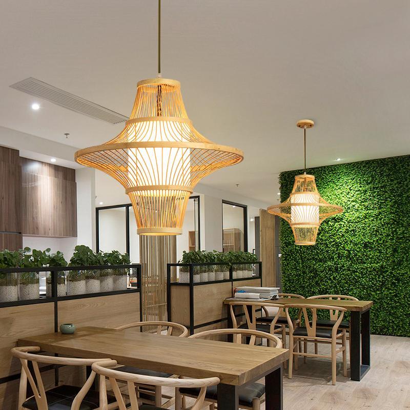 Two-Cone Burlywood Farmhouse Bamboo Pendant Light