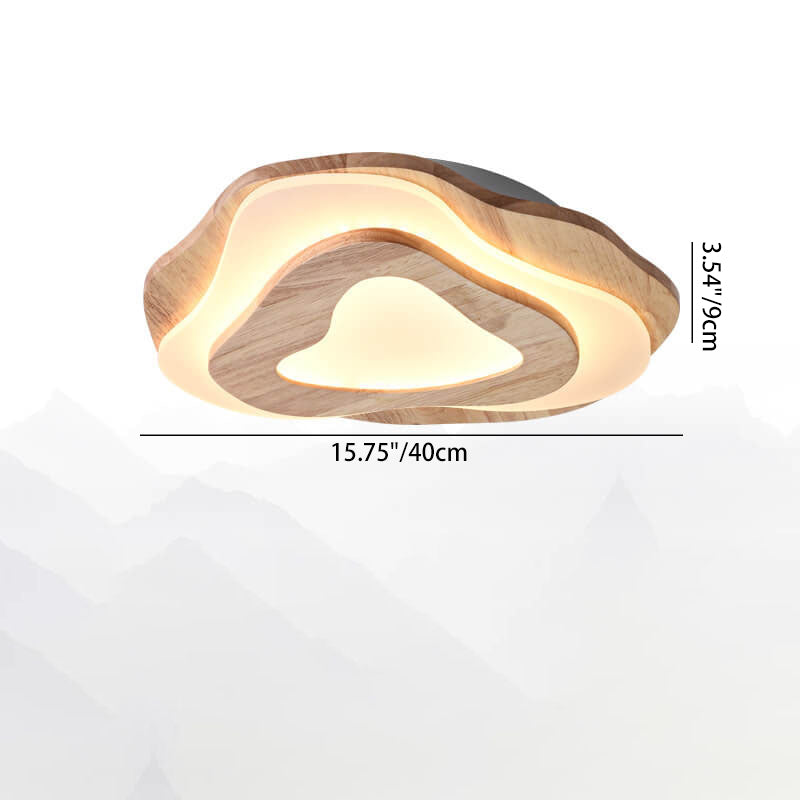 Modern Chinese Solid Wood Textured Geometric LED Flush Light