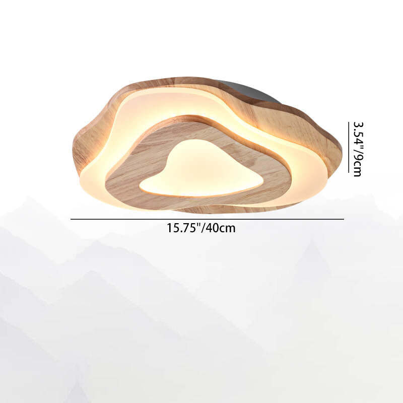 Modern Chinese Solid Wood Textured Geometric LED Flush Light