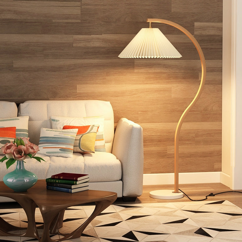Minimalist curved pleated iron floor lamps — Natural Wood / 220V-240V (UK/AU)