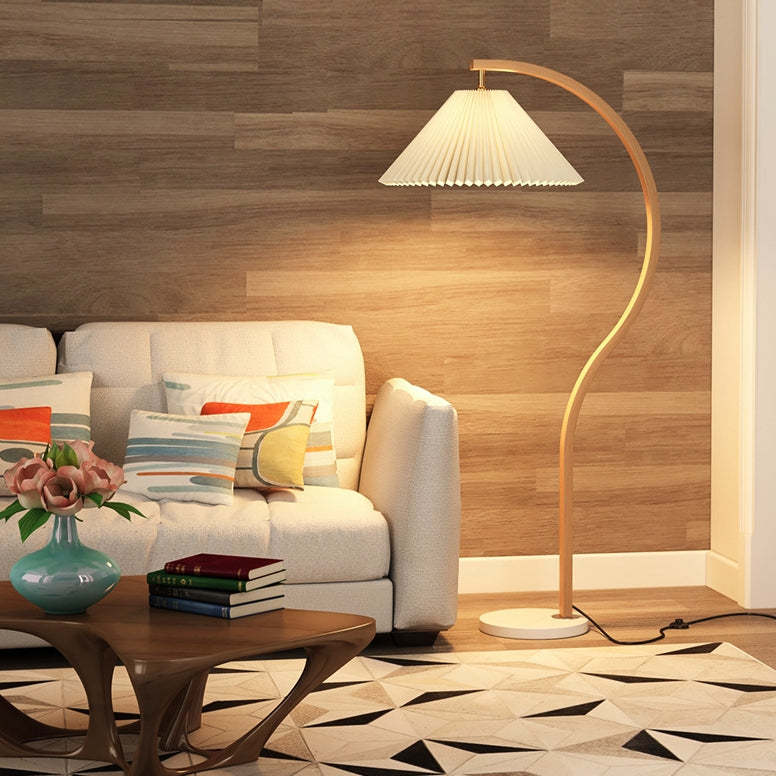 Japanese Pleated Fabric Curved Iron Floor Lamp