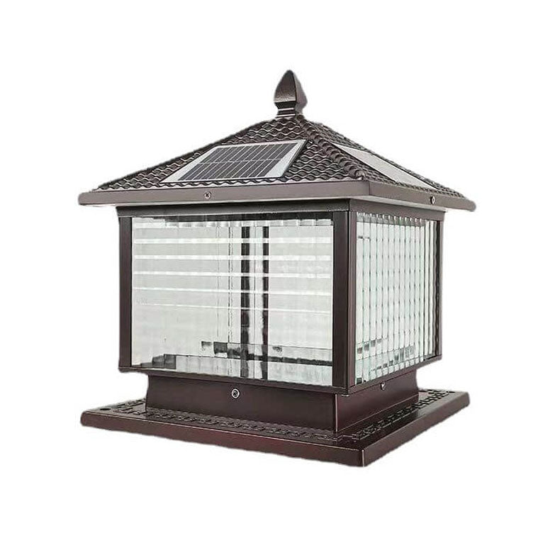 Retro Square Die-Cast Aluminum Glass Solar Column Light