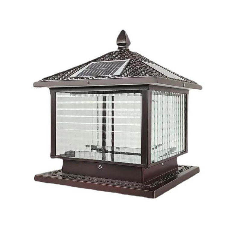Retro Square Die-Cast Aluminum Glass Solar Column Light