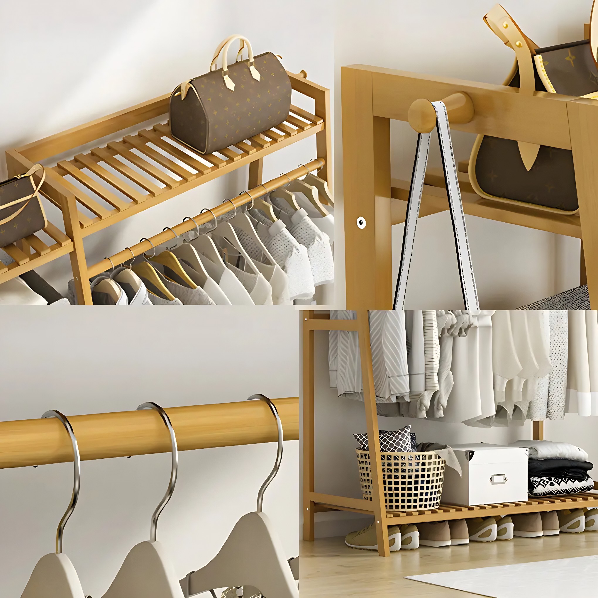 A-Frame Bamboo Coat Rack with Shelf
