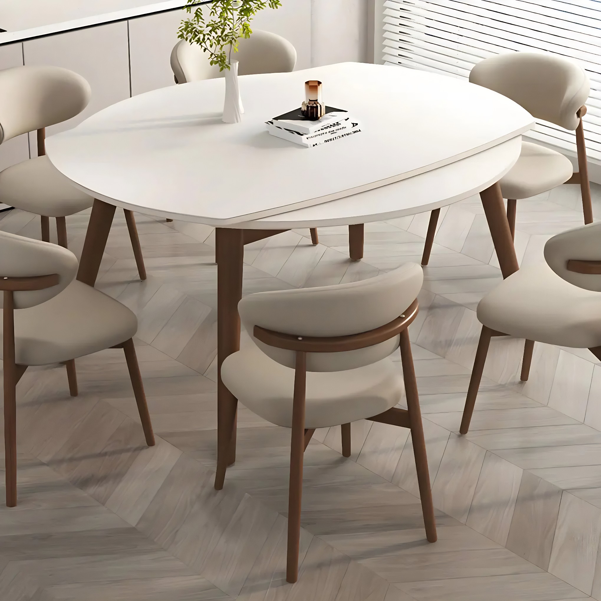 Curved-Back Faux Leather Dining Chair