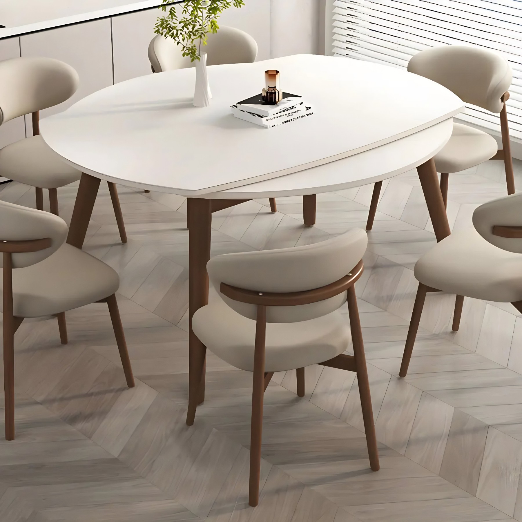 Curved-Back Faux Leather Dining Chair