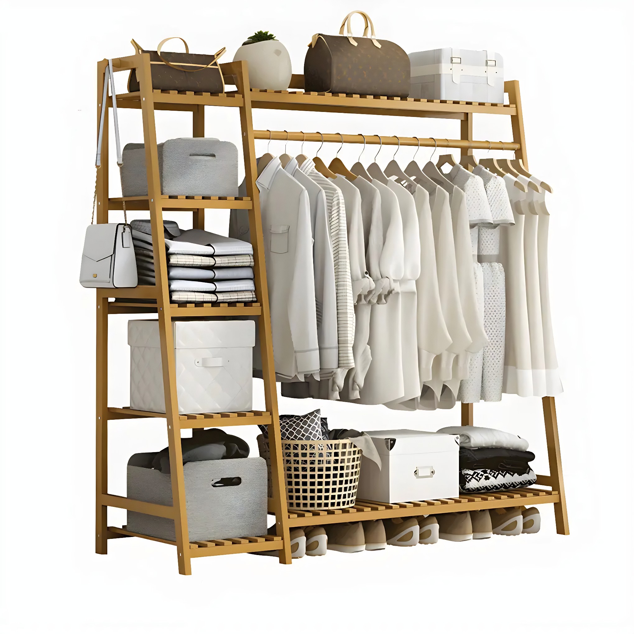 A-Frame Bamboo Coat Rack with Shelf