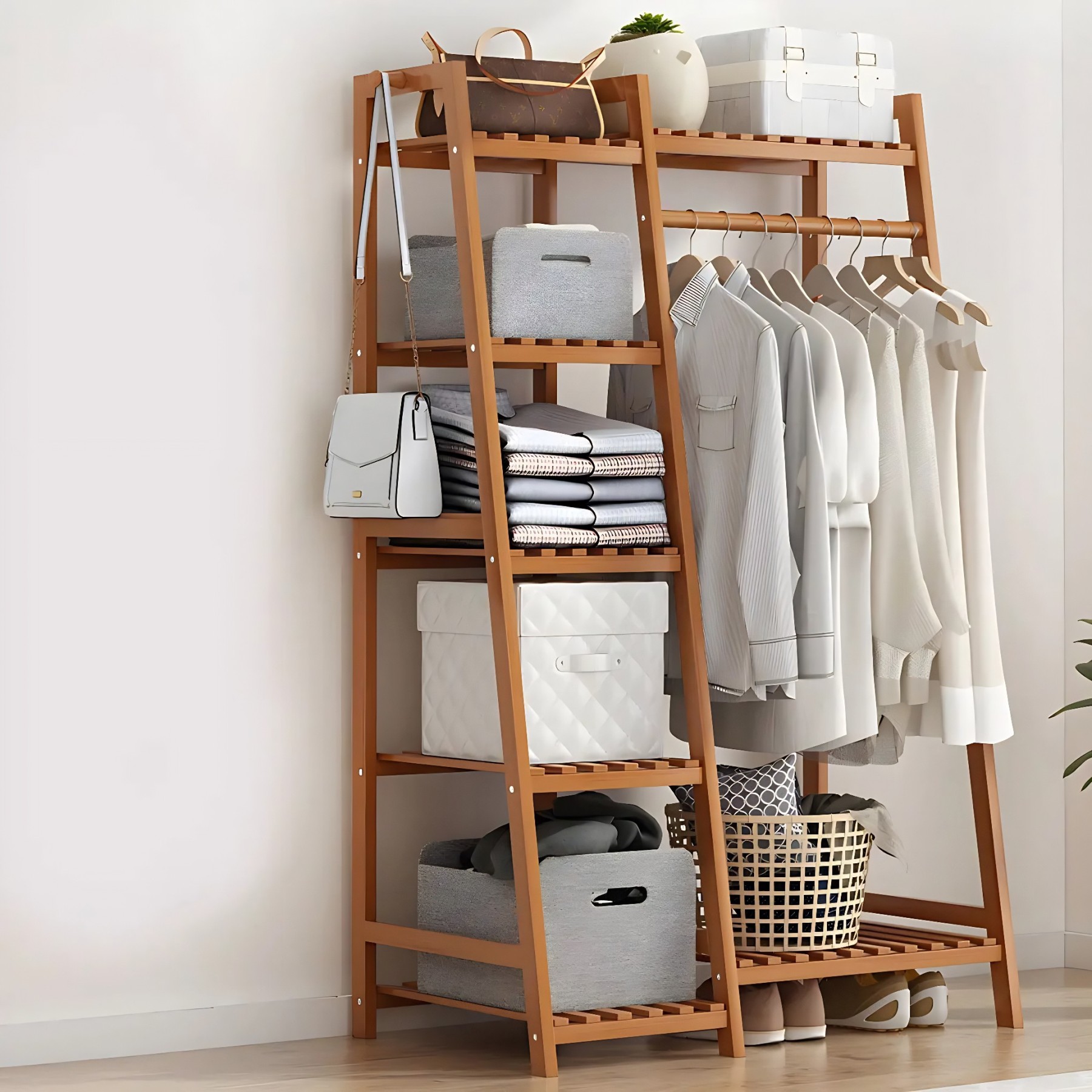 A-Frame Bamboo Coat Rack with Shelf