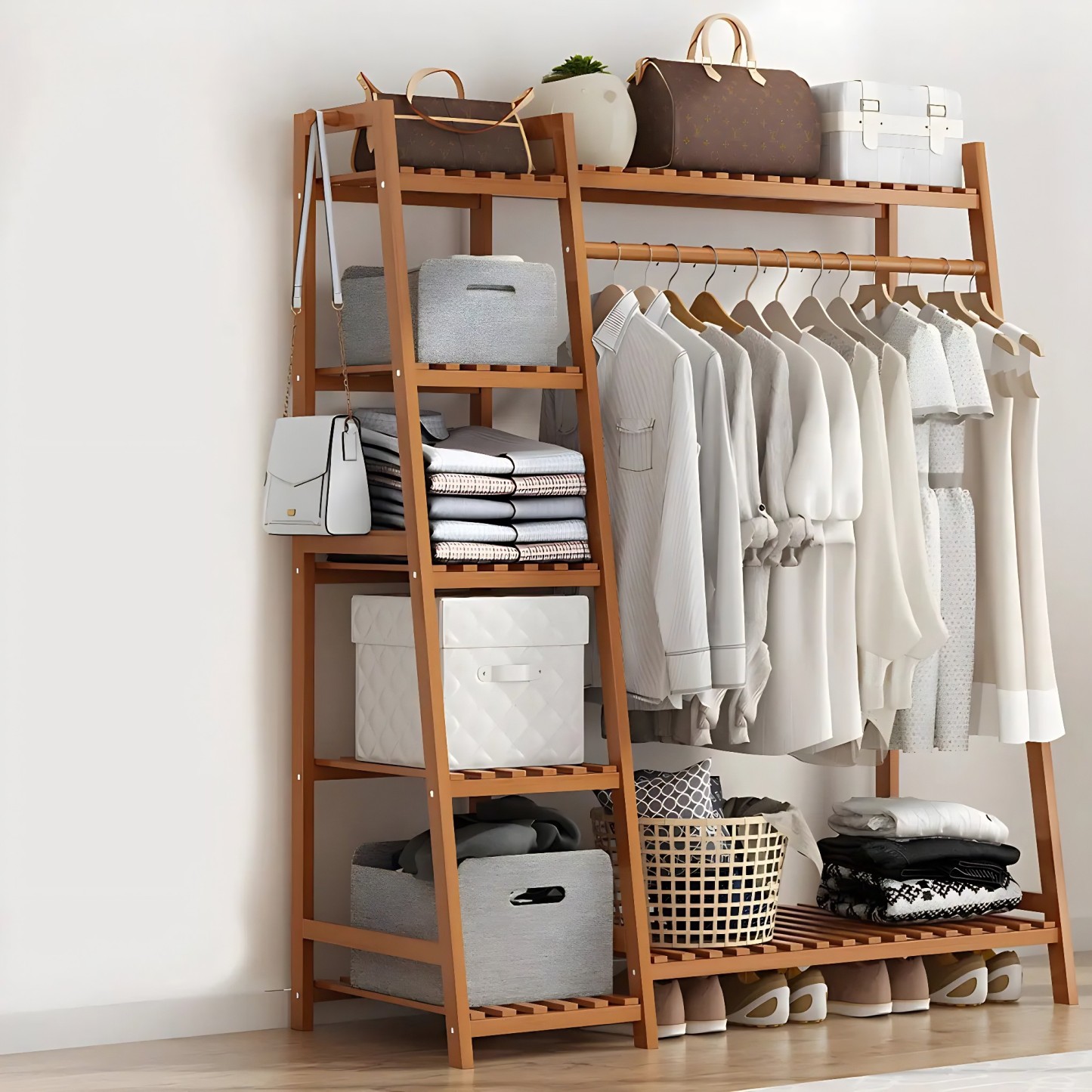 A-Frame Bamboo Coat Rack with Shelf