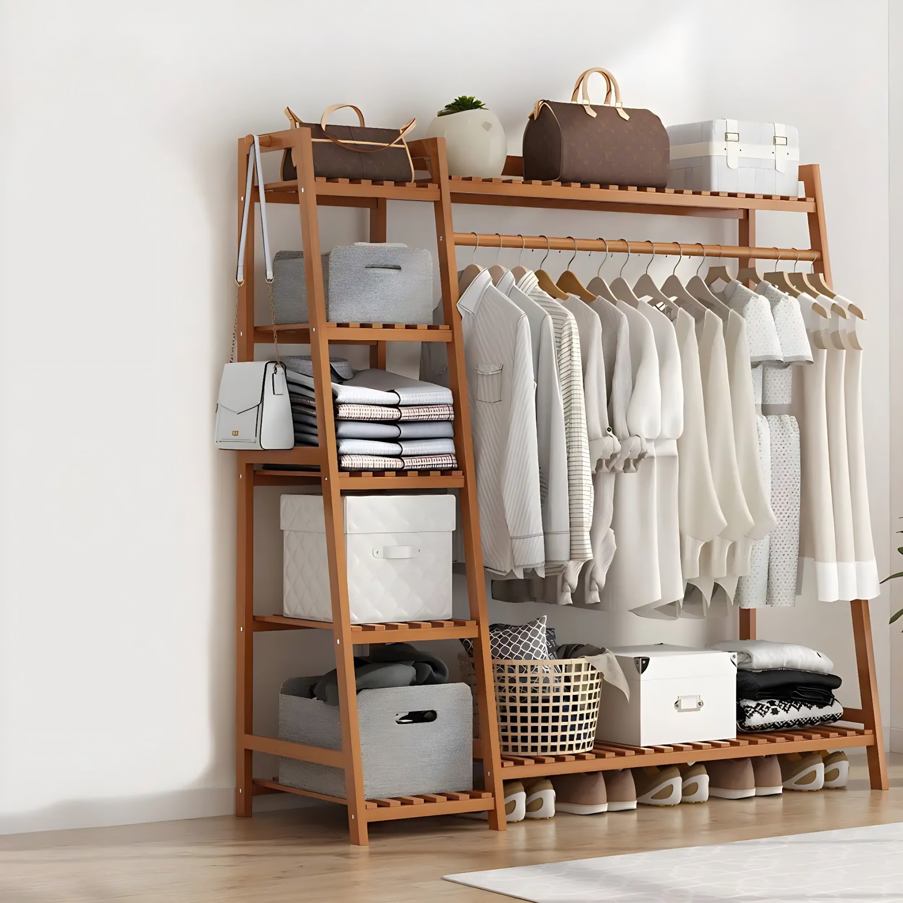 A-Frame Bamboo Coat Rack with Shelf