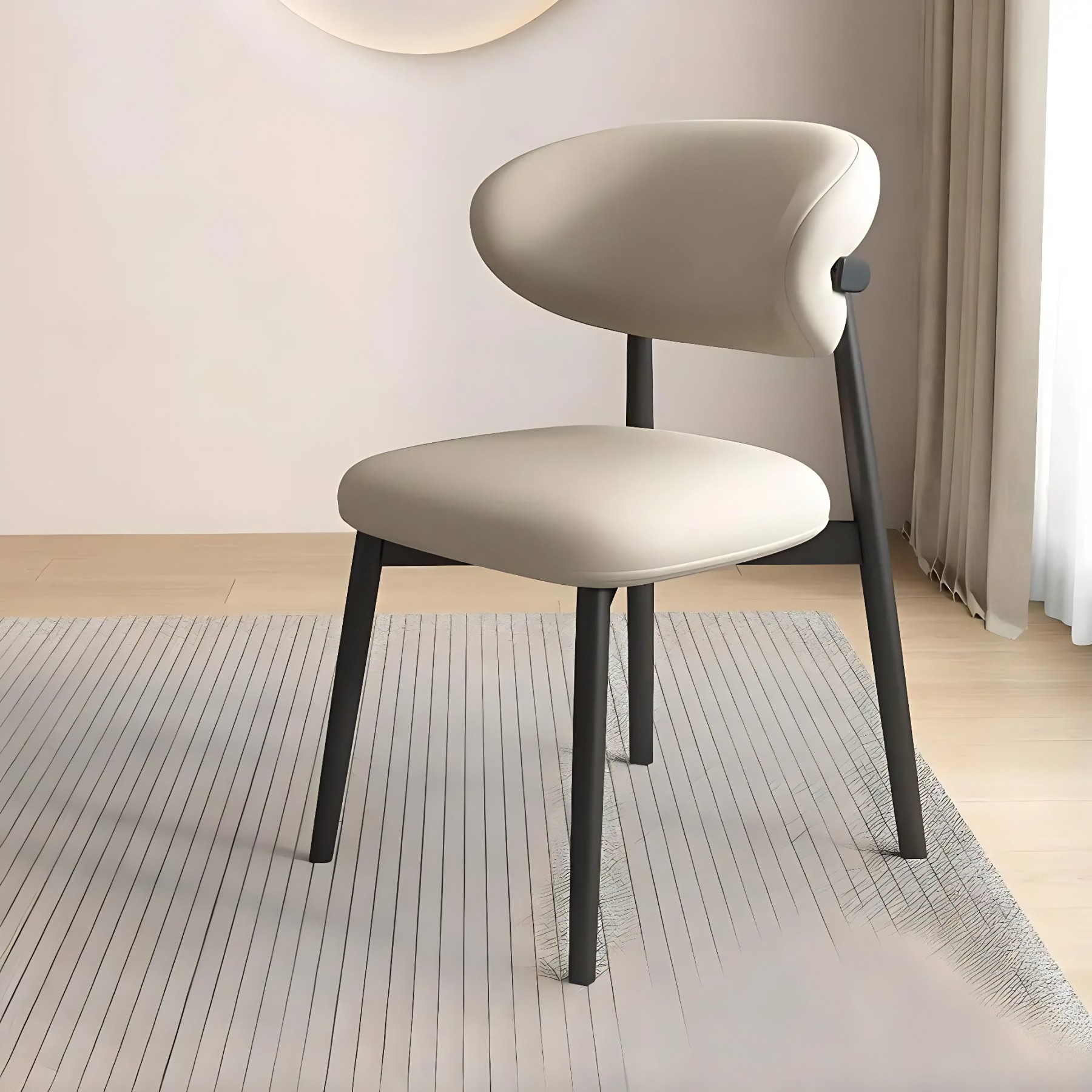 Curved-Back Faux Leather Dining Chair