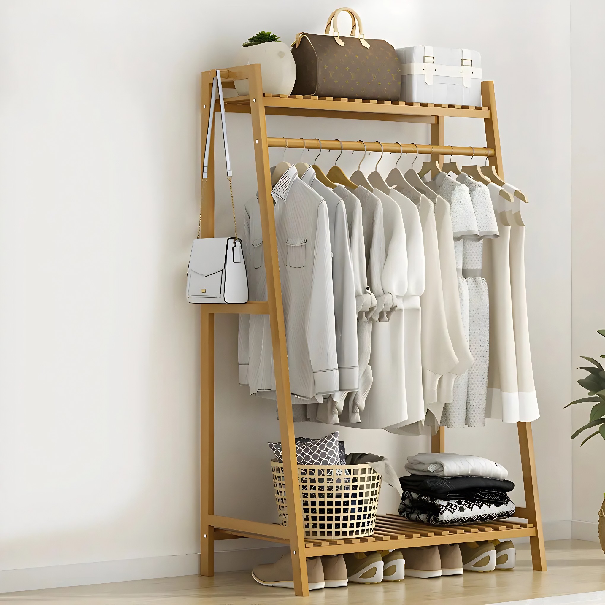 A-Frame Bamboo Coat Rack with Shelf