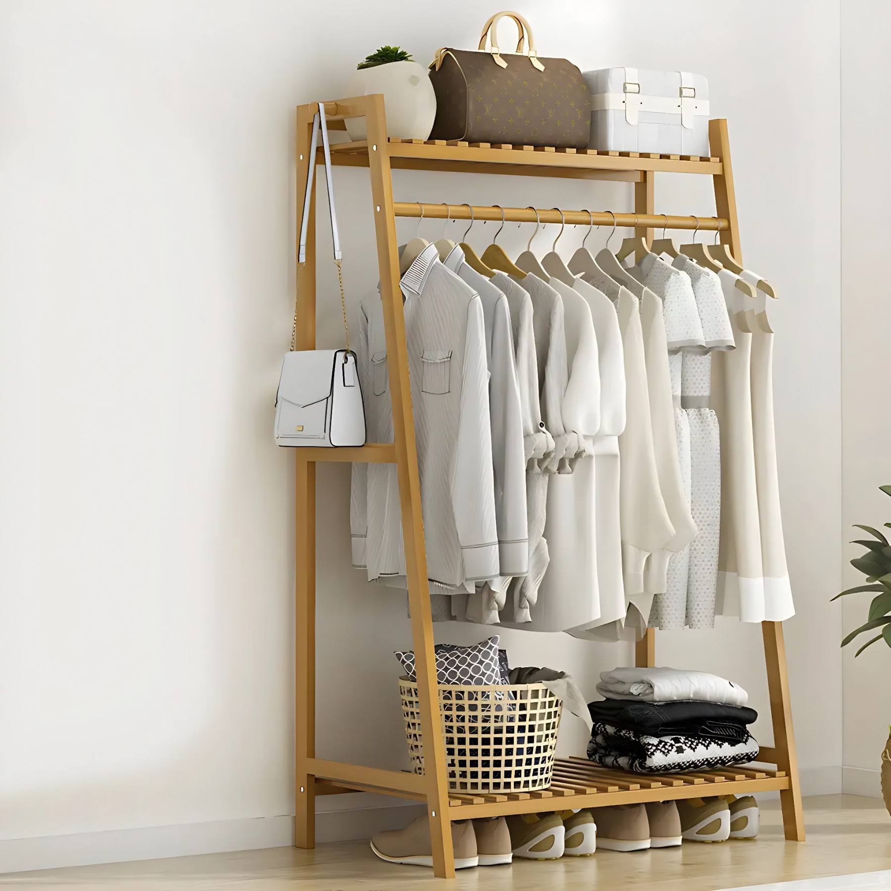 A-Frame Bamboo Coat Rack with Shelf