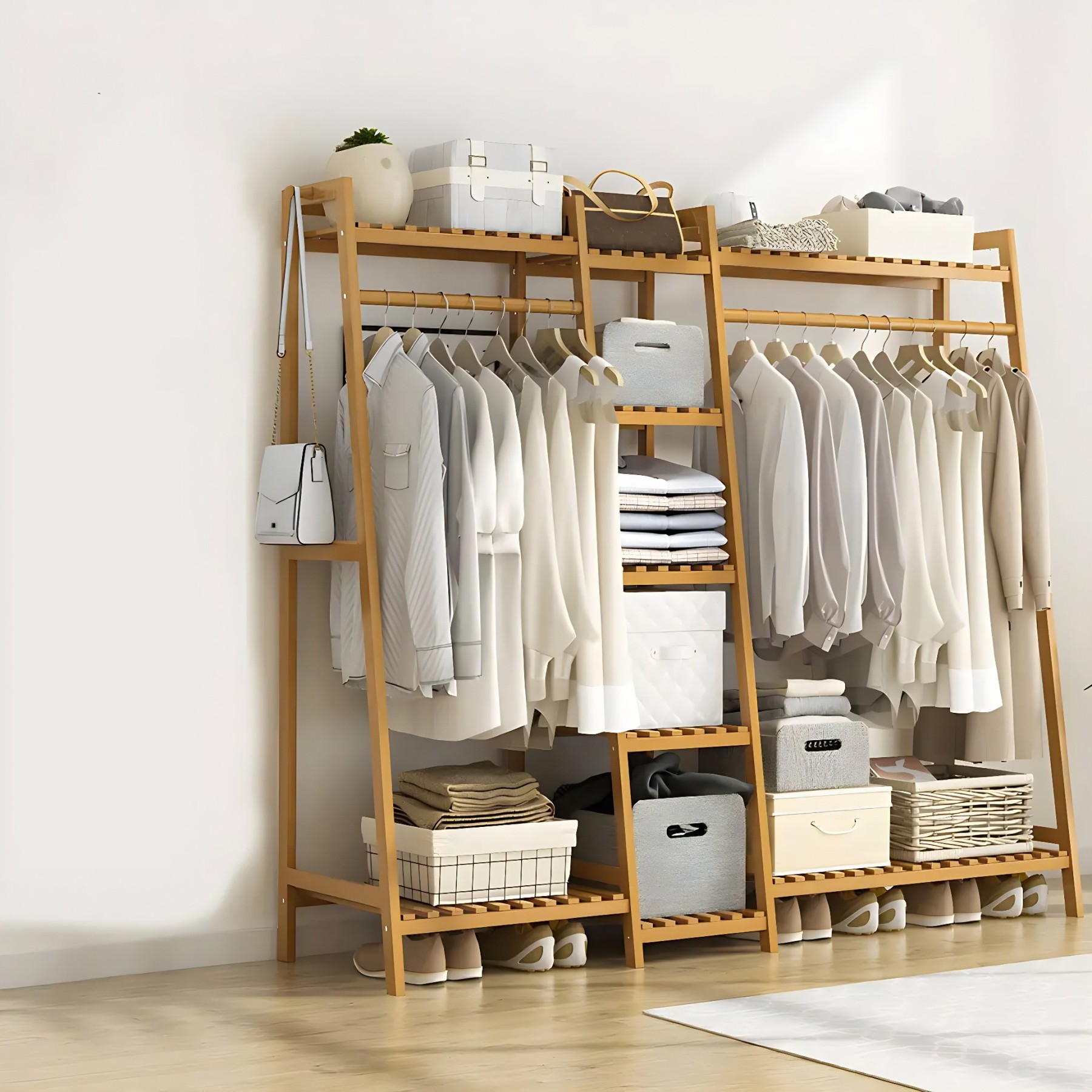 A-Frame Bamboo Coat Rack with Shelf