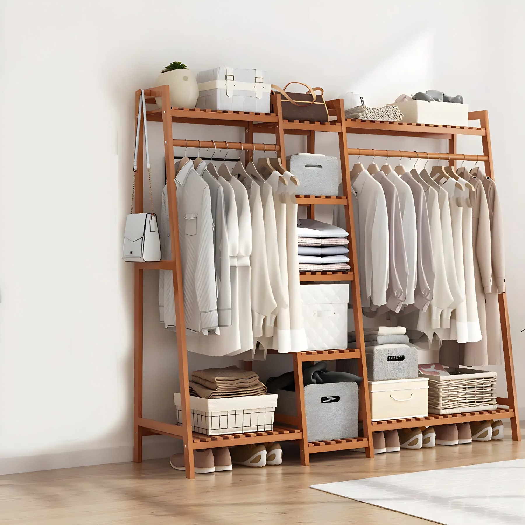 A-Frame Bamboo Coat Rack with Shelf