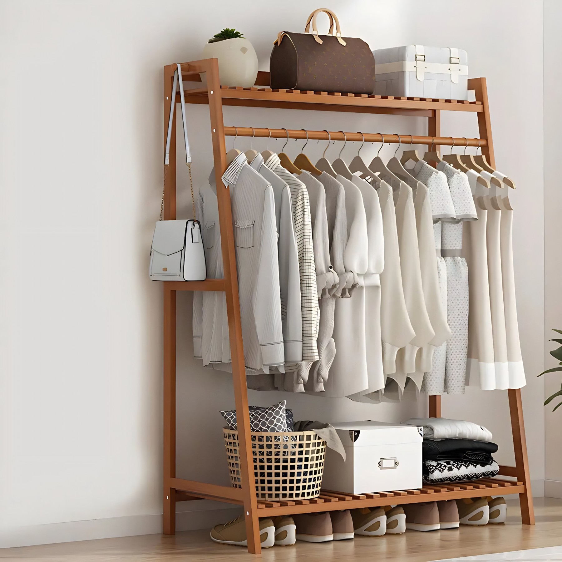 A-Frame Bamboo Coat Rack with Shelf