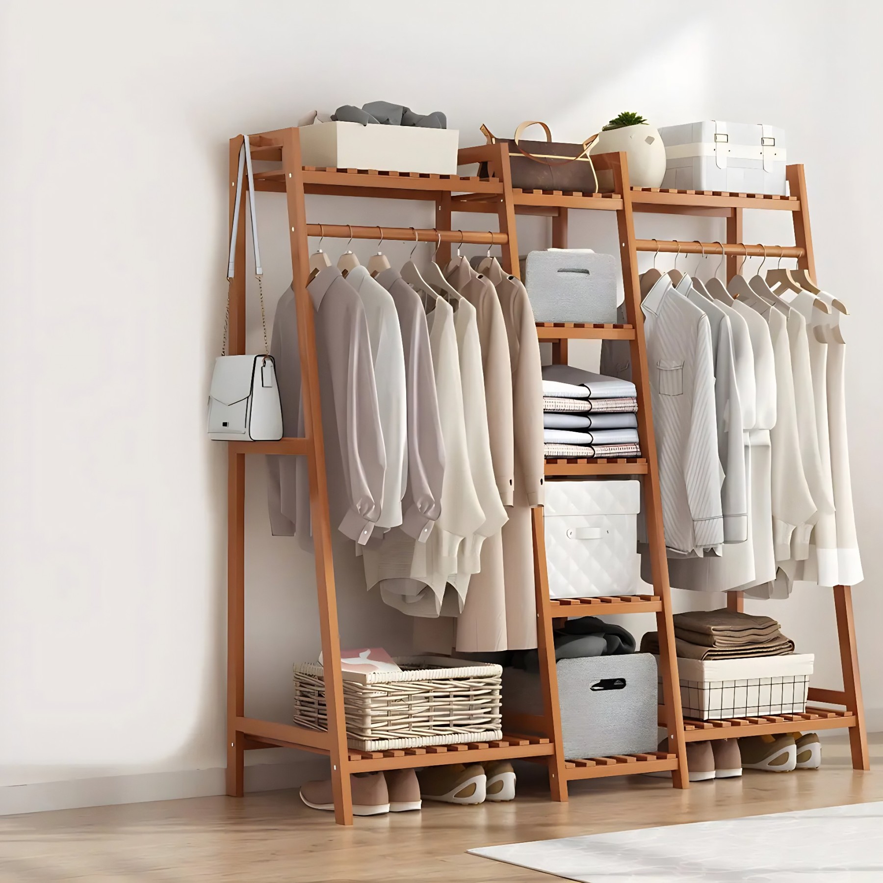 A-Frame Bamboo Coat Rack with Shelf
