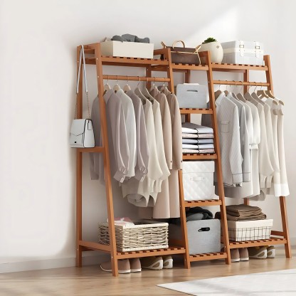 A-Frame Bamboo Coat Rack with Shelf