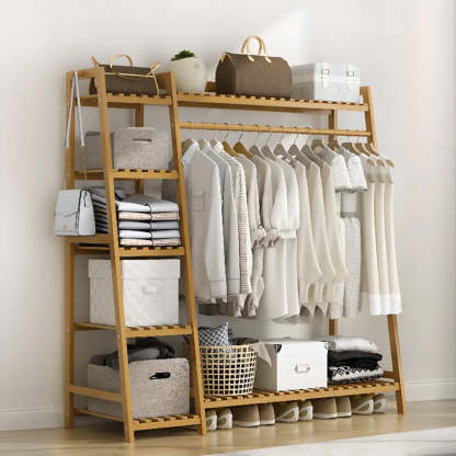A-Frame Natural Bamboo Coat Rack with Shelves