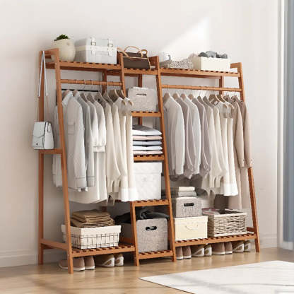 A-Frame Natural Bamboo Coat Rack with Shelves